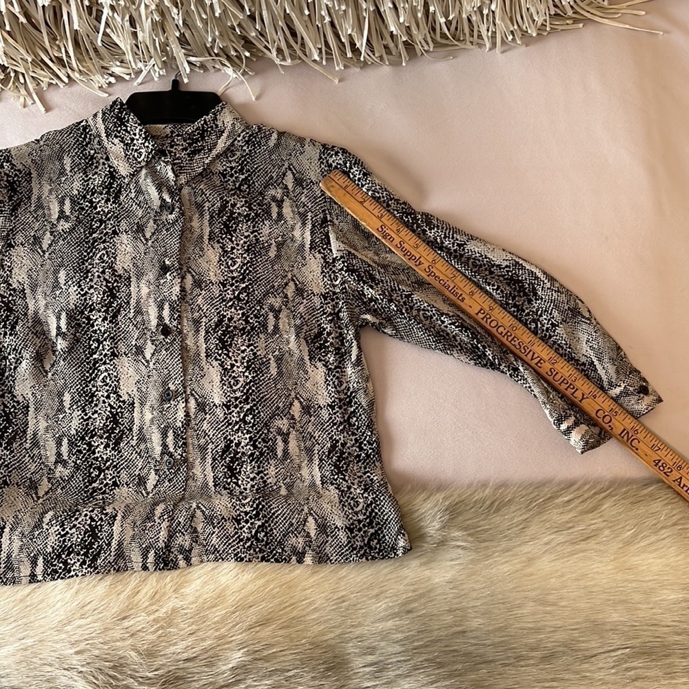 Vintage ANN TAYLOR Beige Black Sheer Snake 3/4 Sleeves 4P Button Down Shirt - Picture 10 of 13
